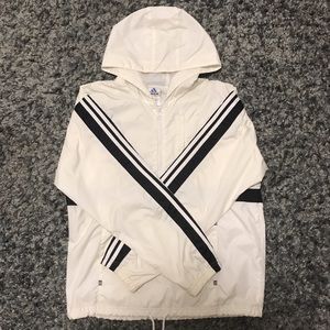 Adidas off-white and black hooded windbreaker